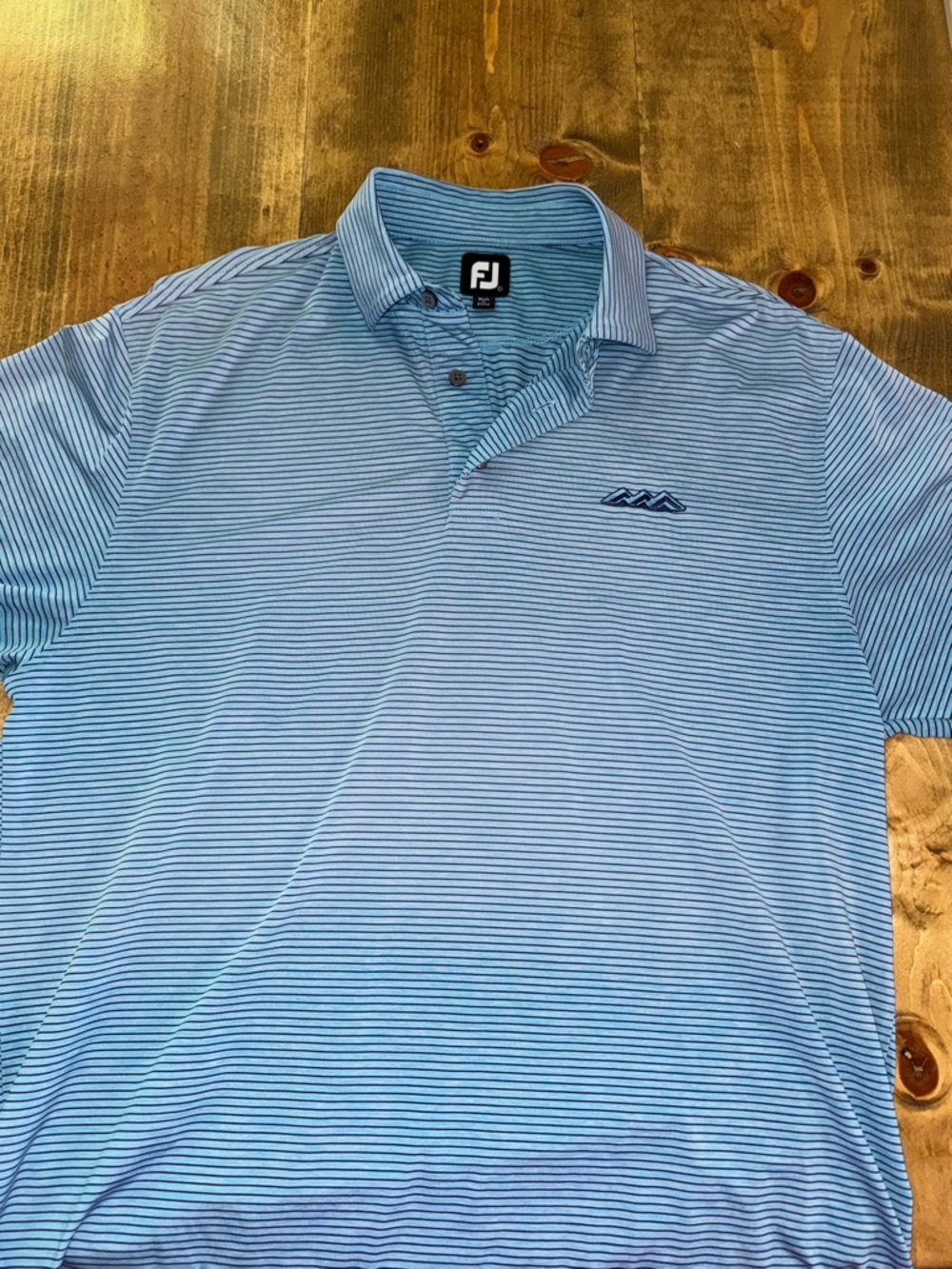 FootJoy Men’s Light Blue and Navy Striped Performance Polo